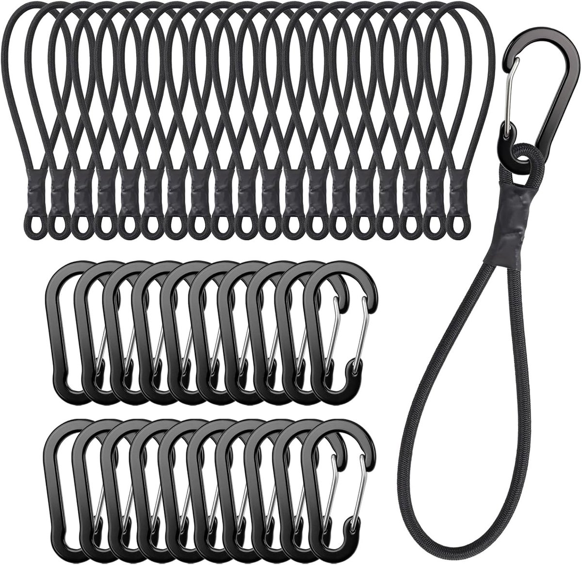 Snelbinders fiets - Zwart - 15 cm - Elastische spanrubbers met karabijnhaak - Multifunctioneel gebruik