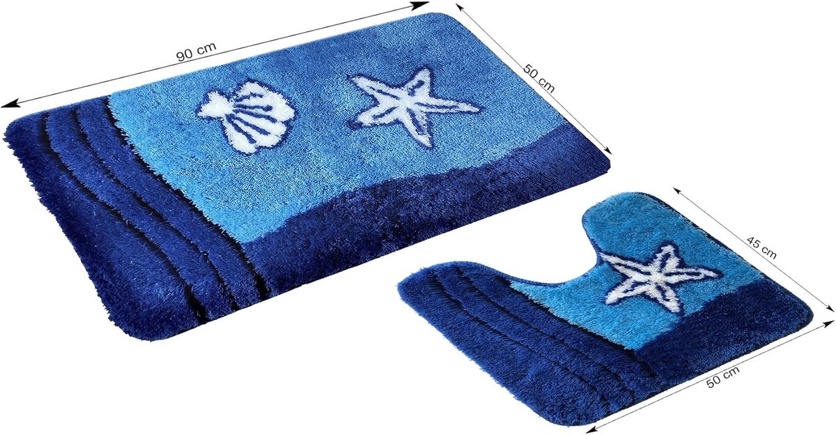 Sealife - 2-delige badmatset - badmat - badmat - badmat - blauw met uitsparing