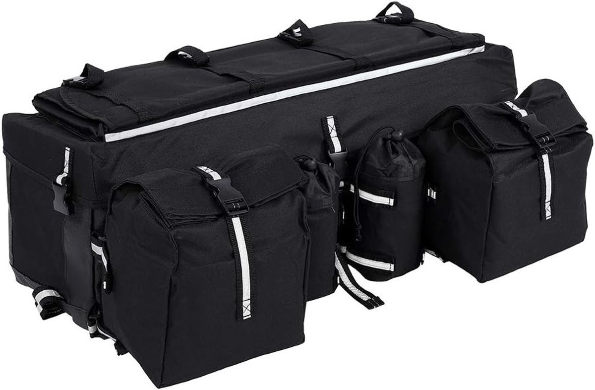 Zachte universele tankzadel tas voor ATV en mountainbike, achterzitbag, zwart, 68 x 27 x 21 cm, ideaal voor avontuur en buitenactiviteiten