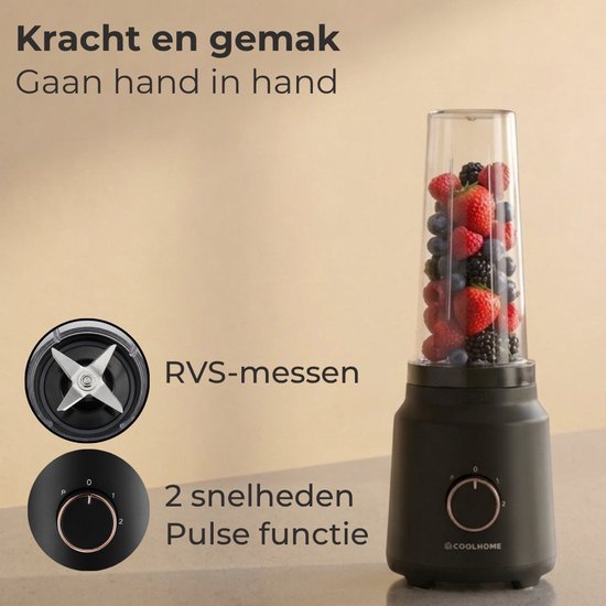 FusionPro Smoothie Blender To Go - Inclusief 2 Bekers - 2 Snelheden en Pulse functie - 320W - CoolHome van CoolHome — afbeelding 4