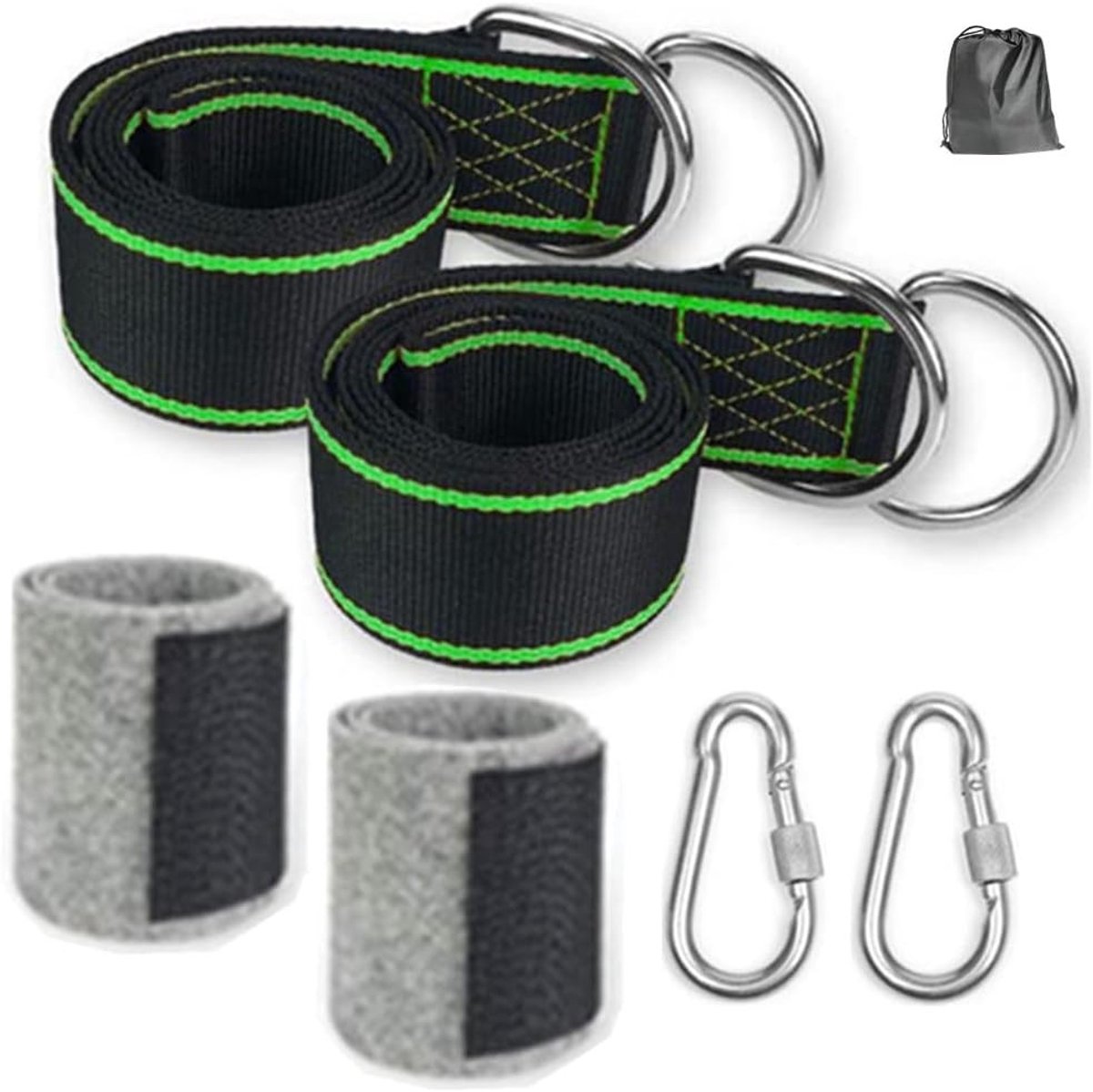 Swing Bevestigingsset voor Hangmatten en Schommels met 2 Straps, Carabiners en Boombeschermers voor Buitenactiviteiten