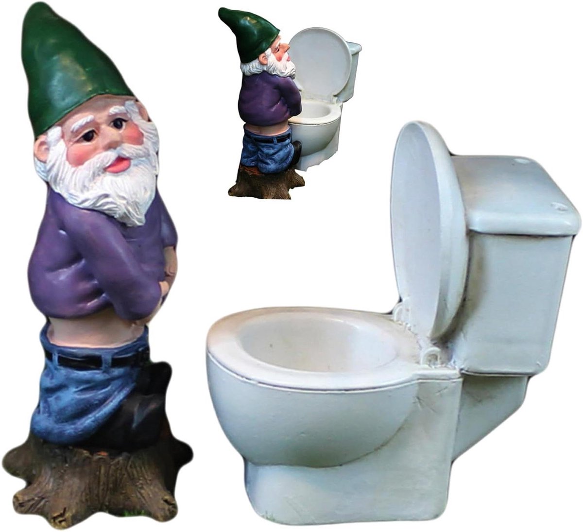 Tuinkabouters set - Hars decoratie - Tuin aankleden - Grappig toilet ontwerp - 12 x 12 x 5 cm - Multicolor