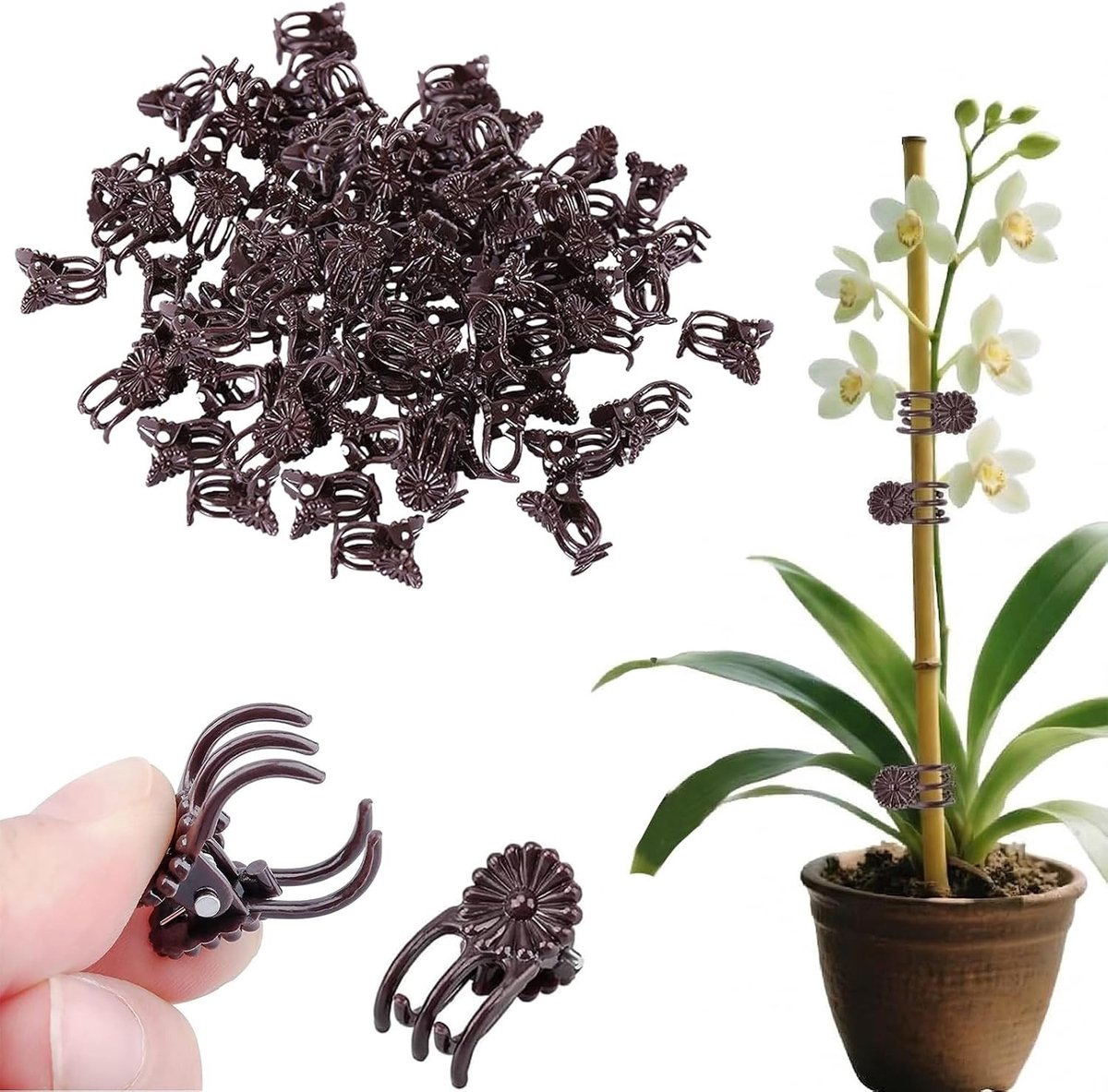 Plantenclips - Tuinclips - Planten Steunen - Stabiele Klemstructuur - 100 Stuks - Donkergroen