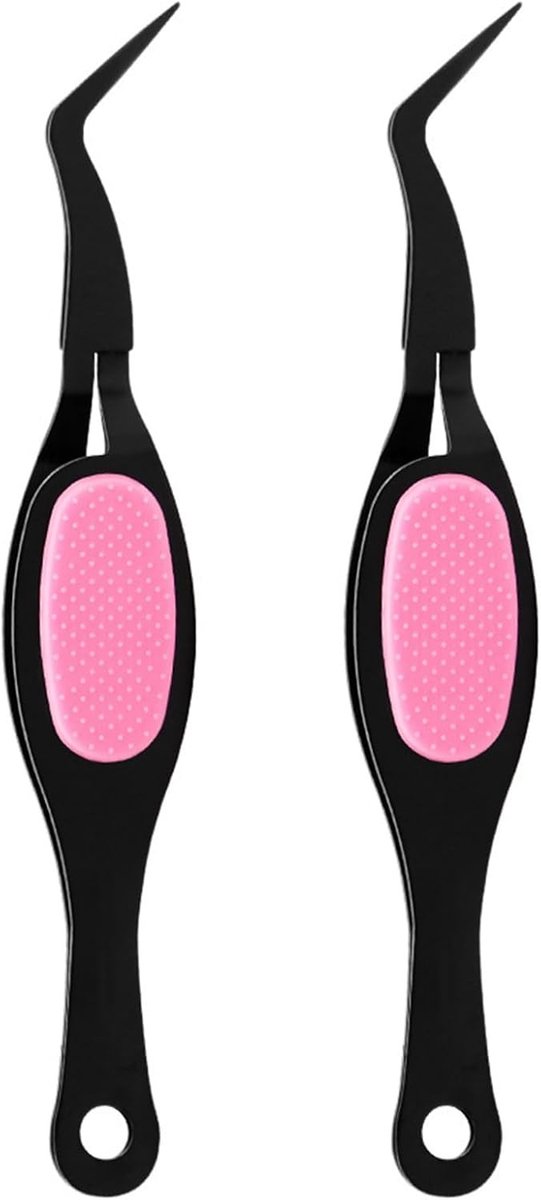 Set van 2 gebogen wimperpincetten van roestvrij staal voor professionele wimperverlengingen en make-up toepassingen