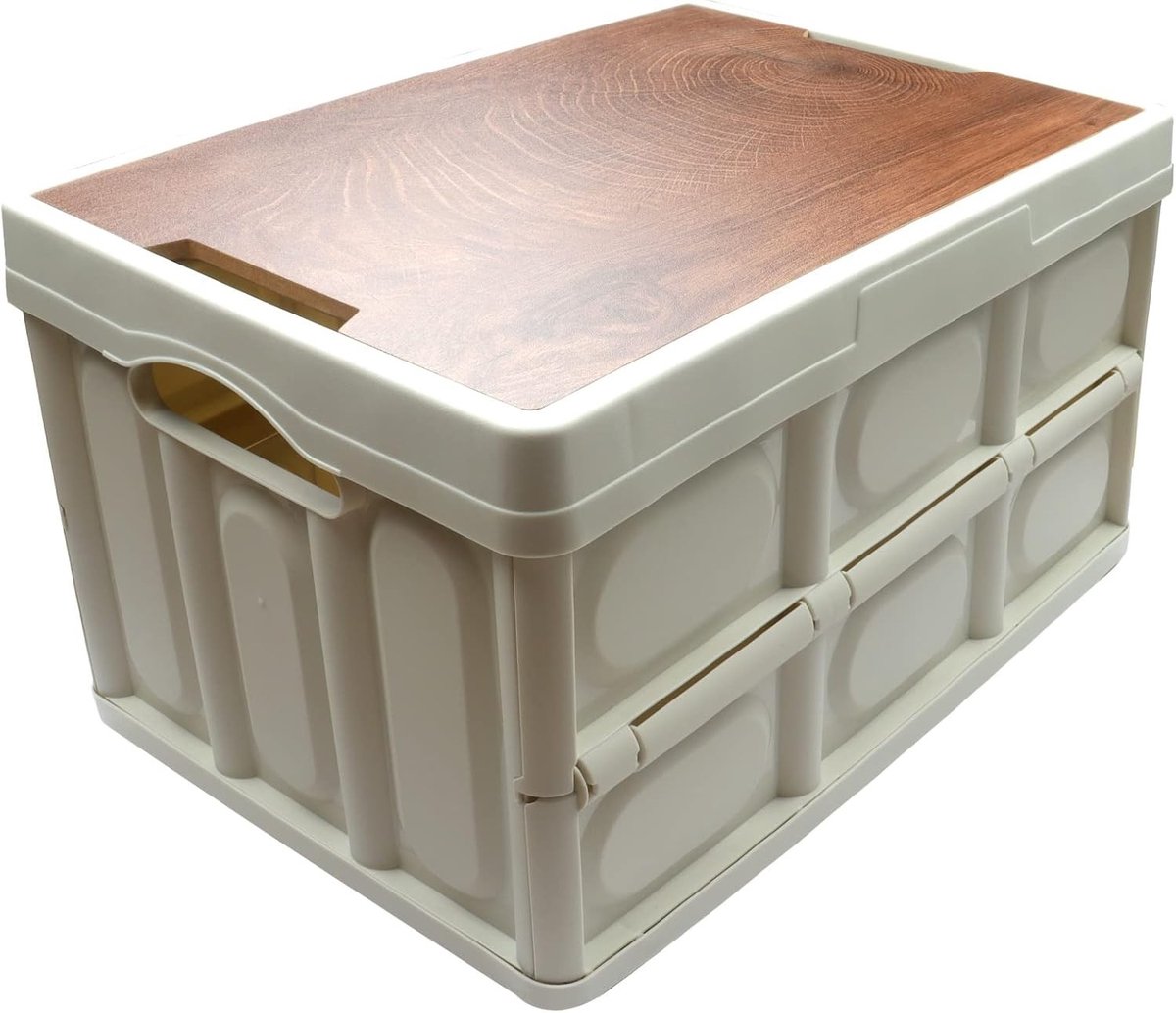 Multifunctionele Houten Opbergdoos met Dikke Deksel voor Buiten, Kamperen en Bedside Tafel (52.5x35x28.5)