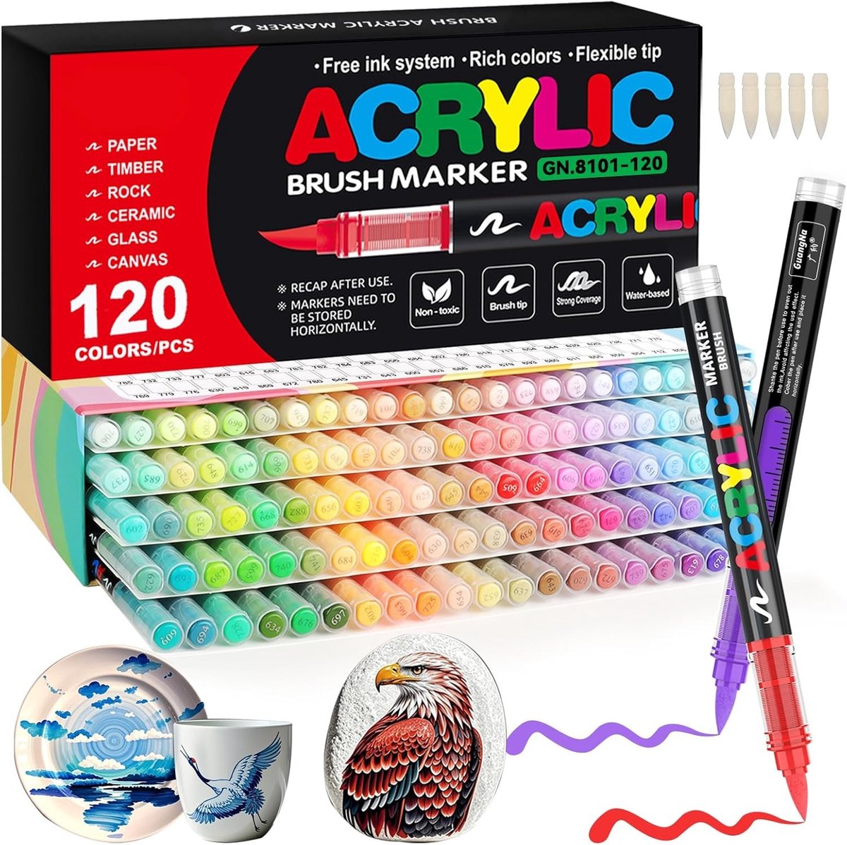 Acrylverfpennen - Multicolor - 120 Kleuren - Flexibele Penseelpunt - Voor Volwassenen en Kunstprojecten