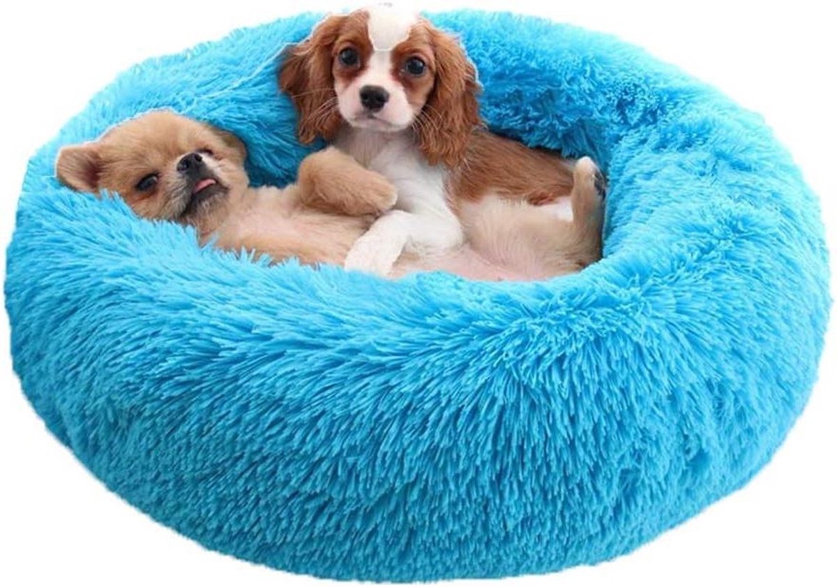 Hondenbed Pluche - Huisdier Mand - Rustgevend Slapen - Verhoogde Randen - 70 cm Diameter - Blauw