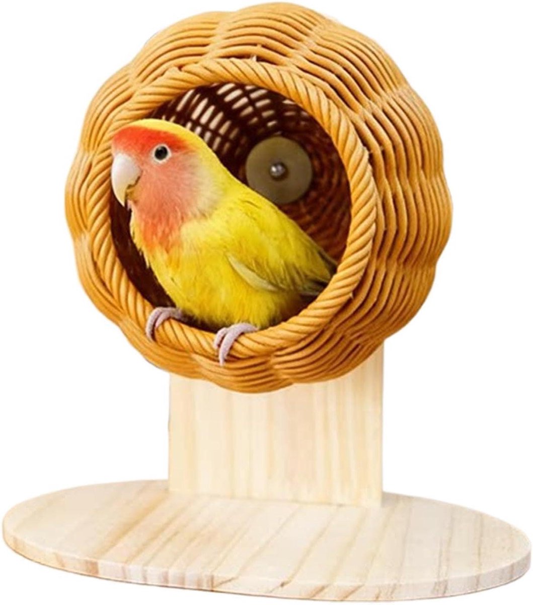 Vogelnest Kooi - Vogelhuisje Parkiet - Nestelen Vogels - Wasbaar Rotan - 26x21x11 cm - Bruin