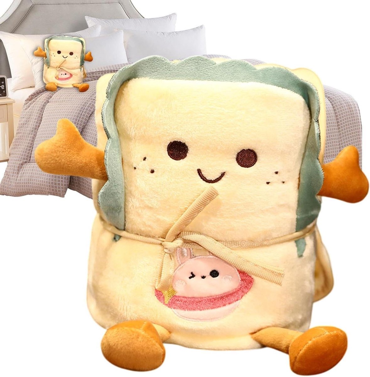 Kussendeken 2-in-1 - Pluche deken Kindertooi - Reiscomfort - Zacht flanel - 90 x 115 cm - Konijntje