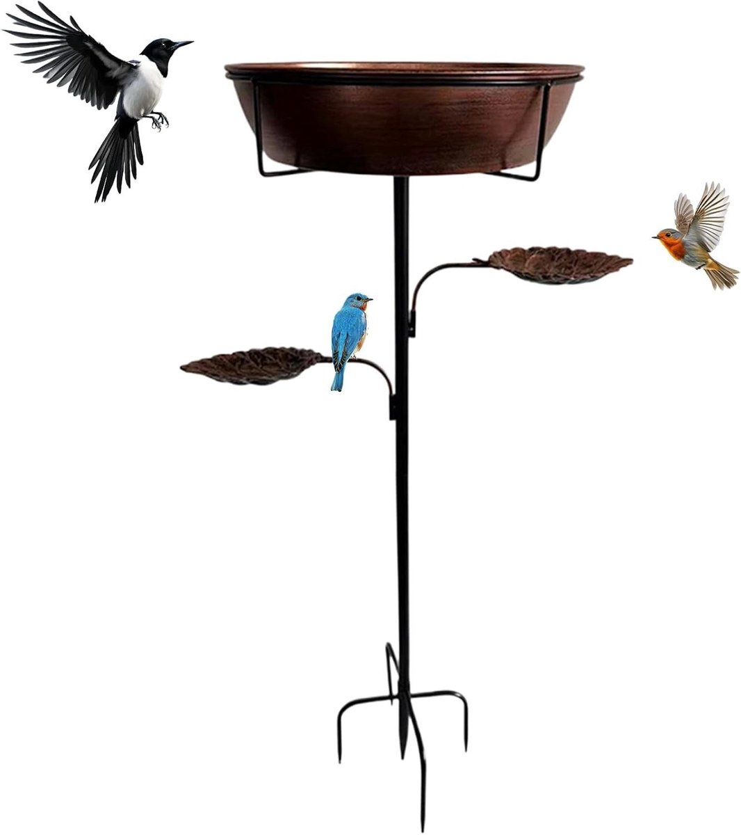 Vogelbad Metaal - Drinkbak Vogels - Vogels Voeren - Roestvrij - 35 x 35 x 10 cm - Bronskleuren