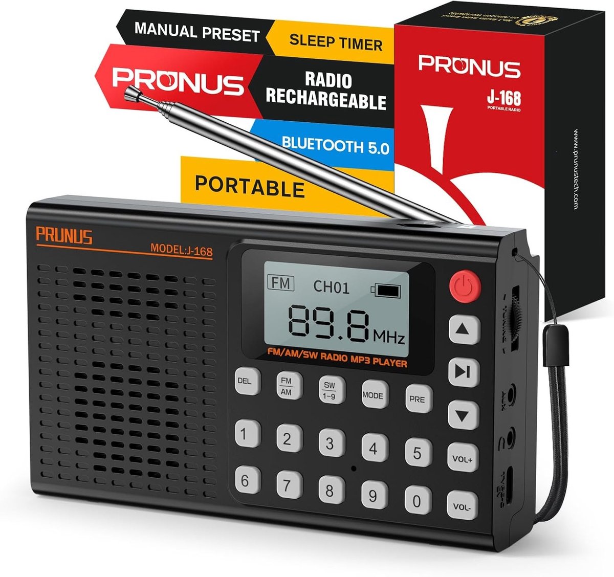Kleine Digitale Radio - Zwart - Mini Draagbare Oplaadbare Radio met 2000 mAh Batterij - Geschikt voor Muziek en Ontspanning