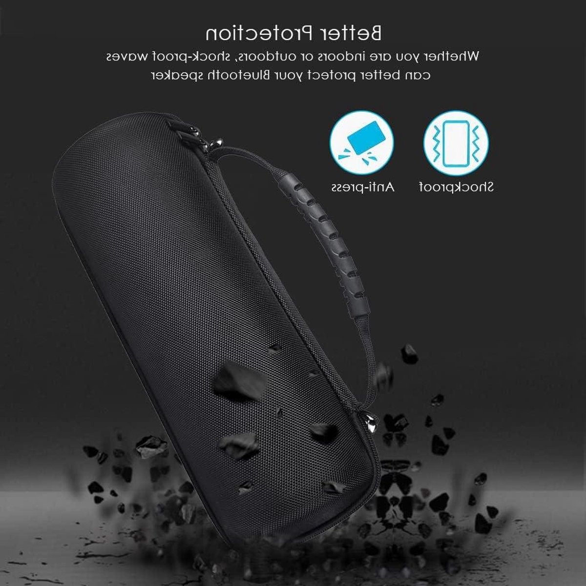 Draagbare Speaker Case - Beschermhoes Speaker - Speaker Beschermen - Schokbestendig Waterdicht - 270 x 90 x 80 mm - Zwart