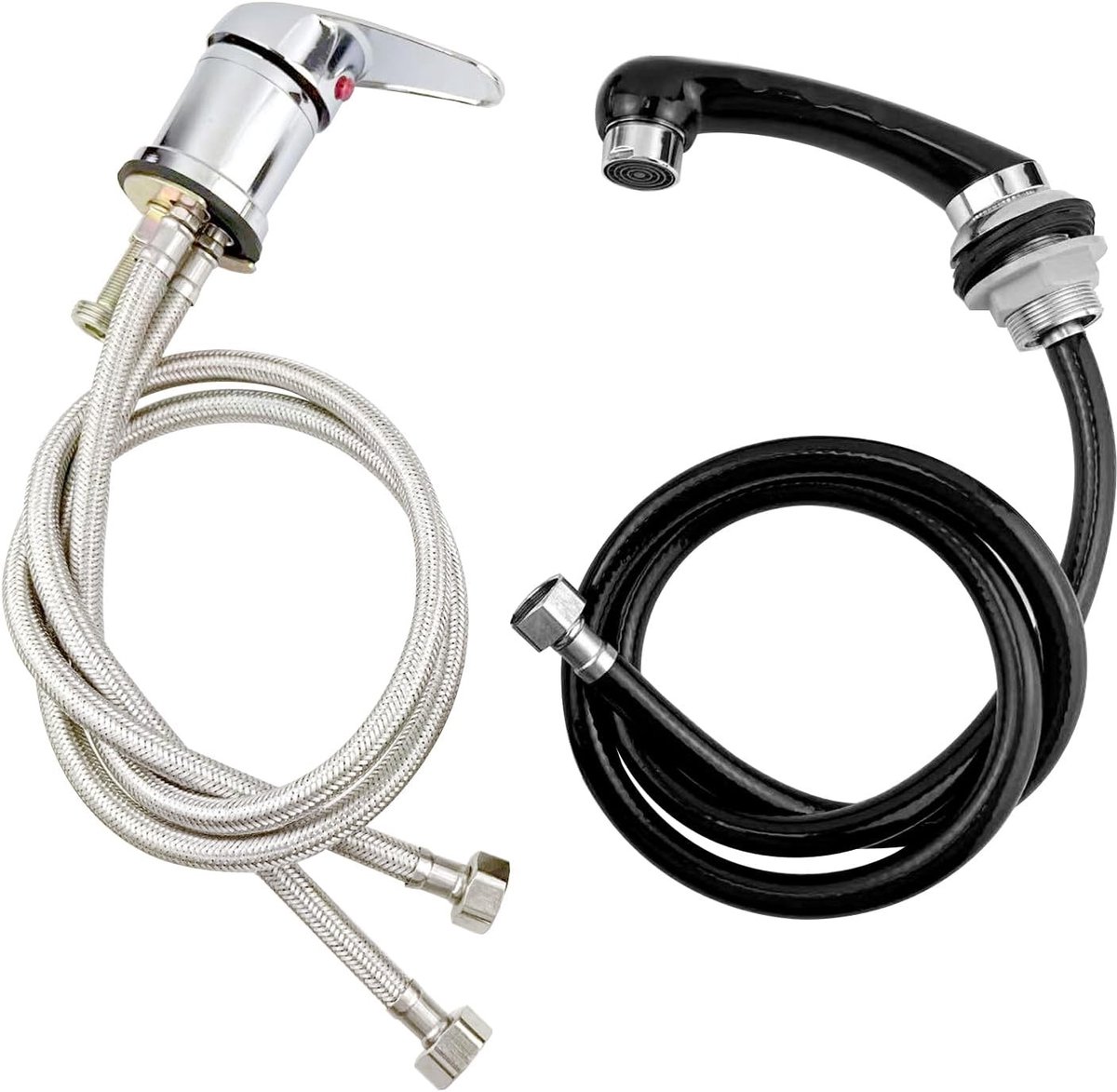 Ionische douchekop - Zwart en zilver - 120 cm slang - Uittrekbare handdouche met mengkraan - Voor salon en wastafel