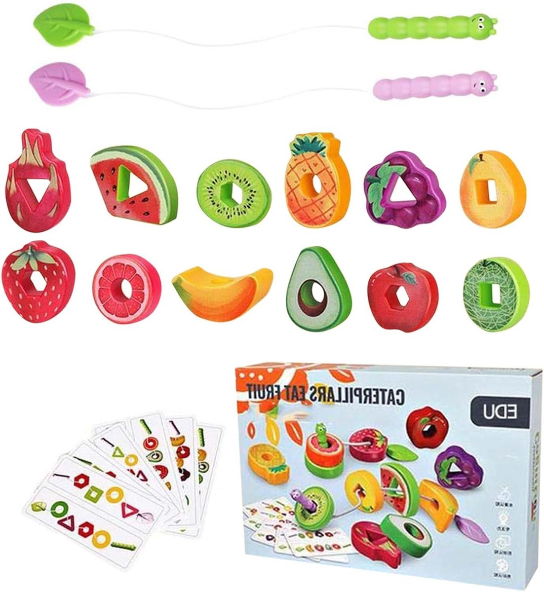 Rijgspel Educatief Speelgoed - Veterspel Fruit - Motoriek Trainen - Duurzaam Polypropyleen - 21 x 14 cm - Fruit Spiesjes