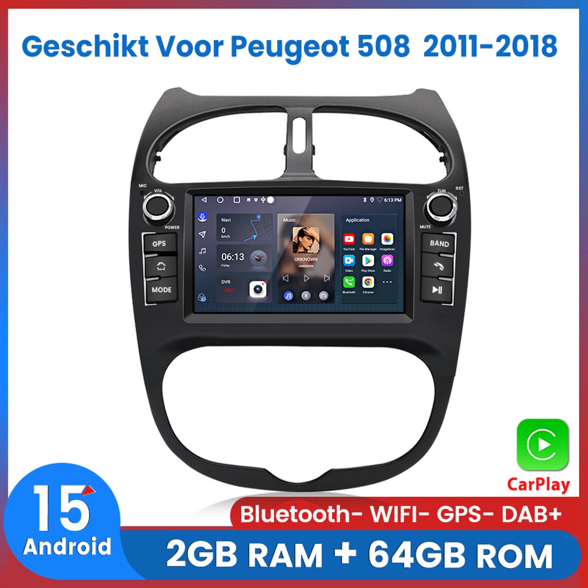 Awesafe Autoradio - Geschikt Voor Peugeot 206 206CC 2001 t/m 2016 - 2GB RAM + 64GB ROM - Draadloos CarPlay & Android Auto - Android 15.0 Systeem - Bluetooth & WiFi - GPS Navigatie RDS FM