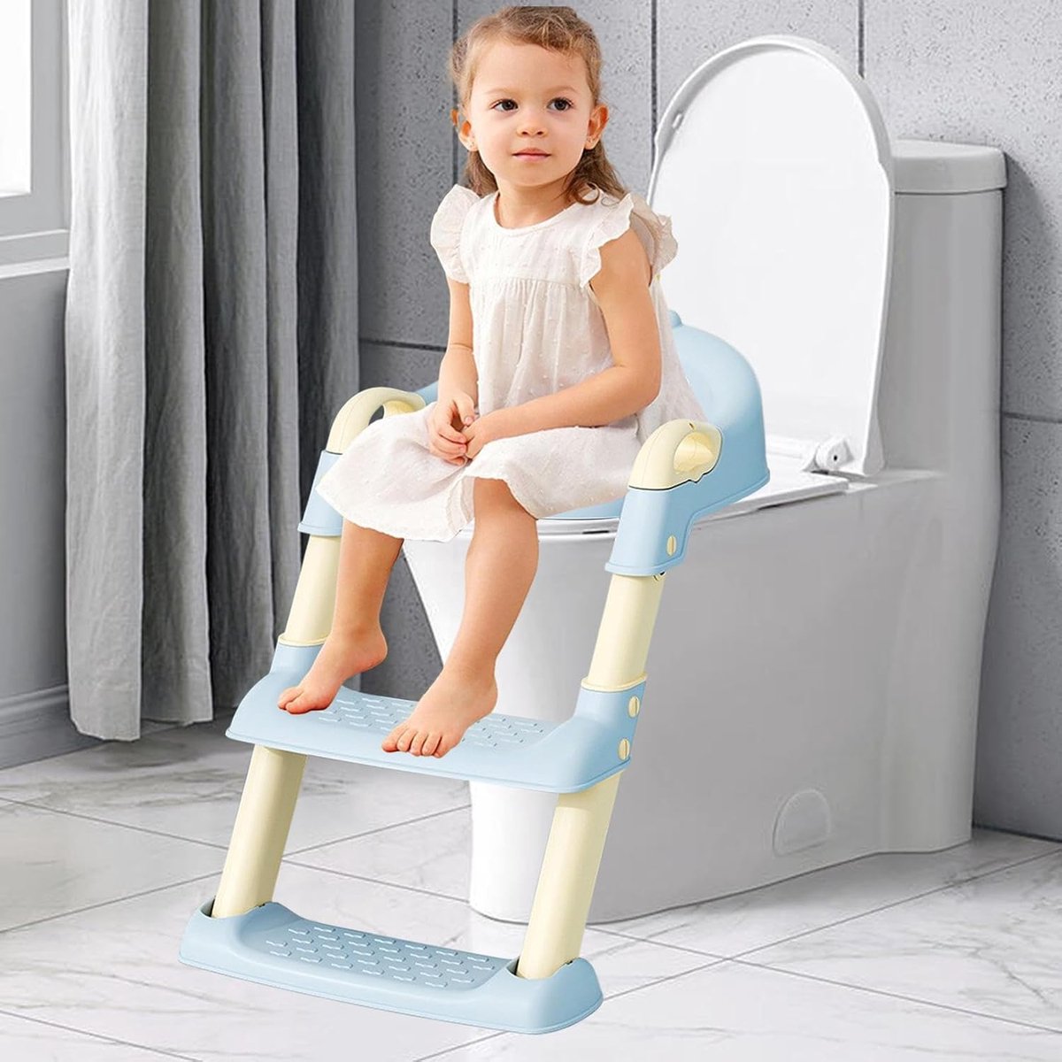 Potty Training Stoel - Toiletladder Kinderen - Zelfstandig Zitten - Antislip Ontwerp - 60x41.5x38cm - Blauw