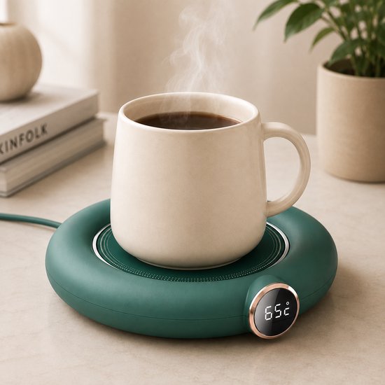 Warmhoudplaat voor mok of beker - Plaat om te verwarmen - Warmhoudstation voor mokken en bekers - Koffiekopverwarmer - Theebekerwarmer - Thermische warmhoudplaat - Warmhoudonderzetter - Groen — afbeelding 2