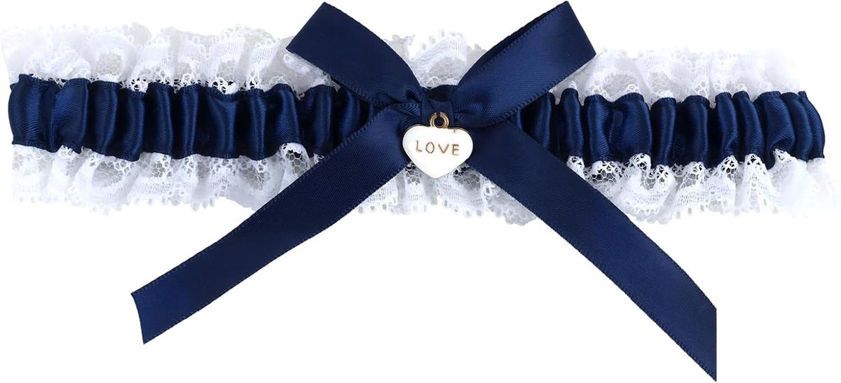 Elegante Blauwe Garter met Kanten en Kralen voor de Bruid - Traditionele Bruidsaccessoire, Comfortabel en Elastisch, Perfect voor de Trouwerij
