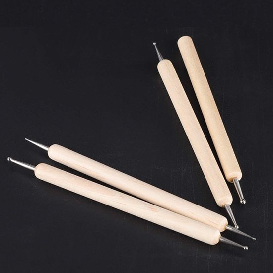 Balpen Houten Handvat - Roestvrijstalen Kogel - Embossing Tool - Klei/Aardewerk - Beeldhouwen - 4 Stuks - Embossingtool — afbeelding 3