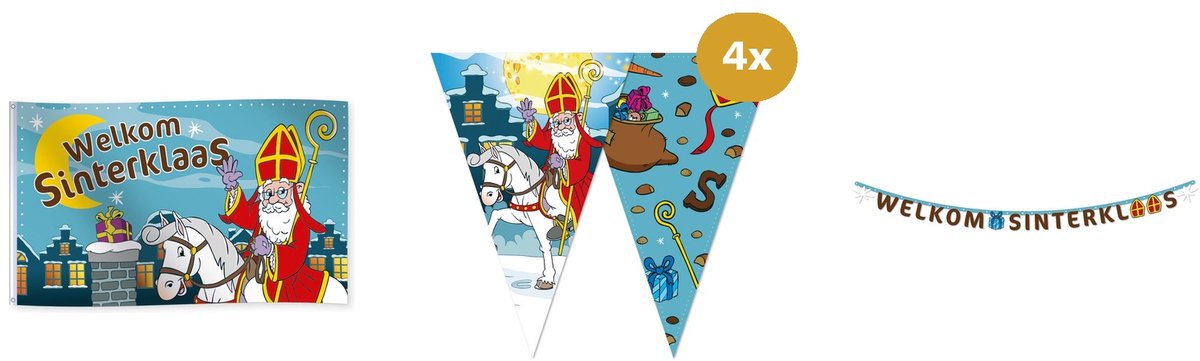 Sinterklaas Versiering Horeca & Kantine Set - Gevelvlag 150x90cm, 4x Vlaggenlijn 10m & Lettervlag Banner 2m
