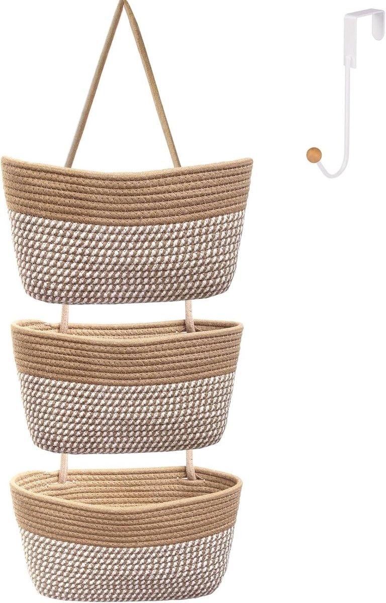 Trapmand - Strepen van linnen - 33 x 20 cm - Geweven katoenen touw - Multifunctionele hangende organizer