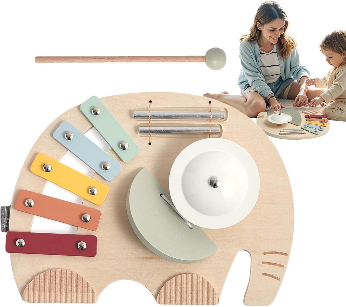 Muzikaal Speelgoed Olifant - Instrumenten Speelgoed - Vroege Educatie - Interactieve Geluiden - 30 x 22 x 6 cm - Veelkleurig