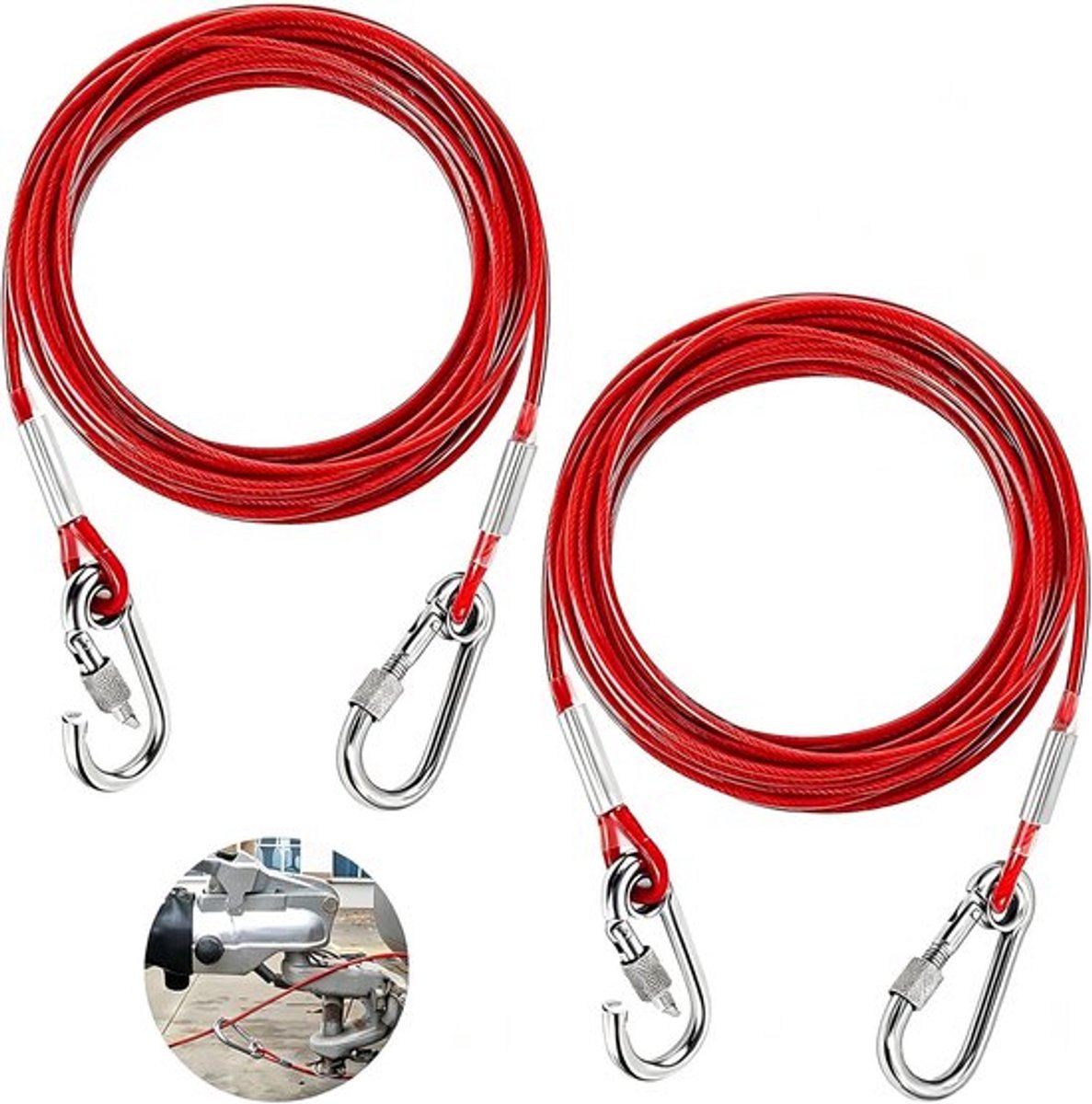 SnelShoppen - 2pcs Remkabel Trailer, Robuuste Breek Kabel voor Trailers en Caravans, Lang, PVC Gecoat, Rood, Geschikt voor Defecte Voertuigen