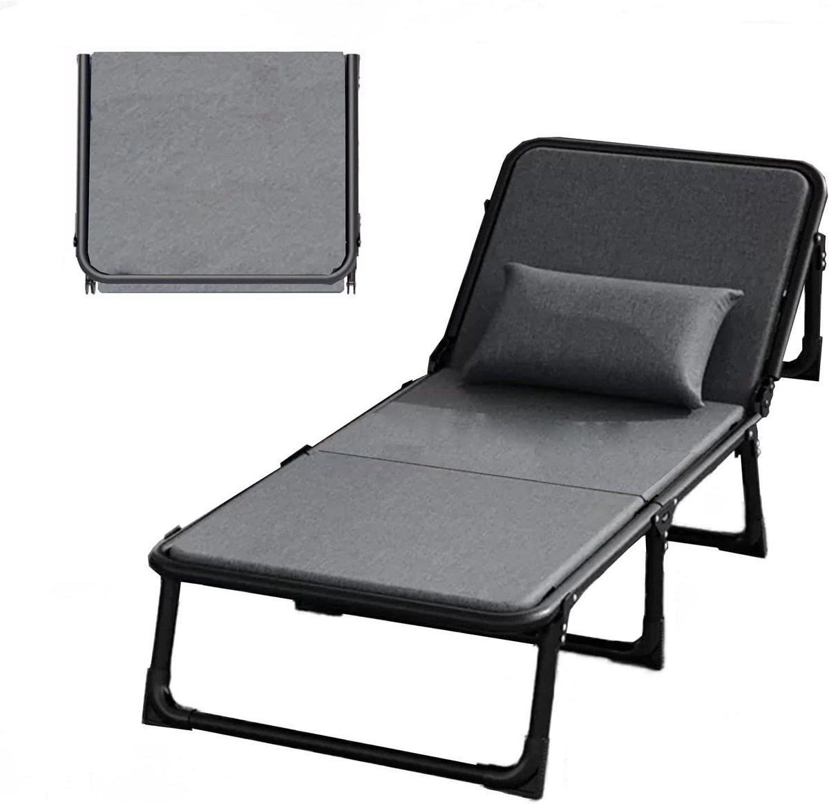 Vouwbed met matras - Opklapbed gasten - Comfortabel rusten - 6 standen verstelbaar - 190x68x31cm - Grijs