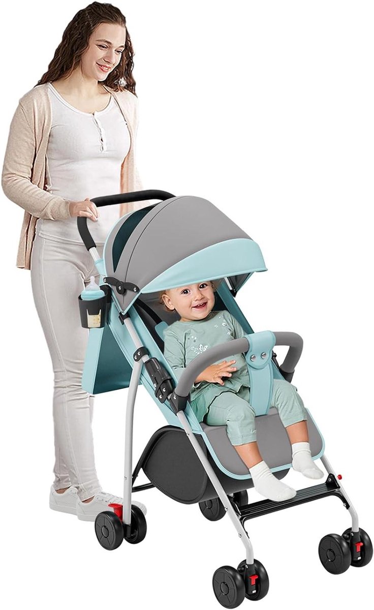 Compacte wandelwagen - Reisbuggy Lichtgewicht - Baby vervoeren - Lichtgewicht en inklapbaar - Vanaf geboorte tot 4 jaar - Lichtblauw