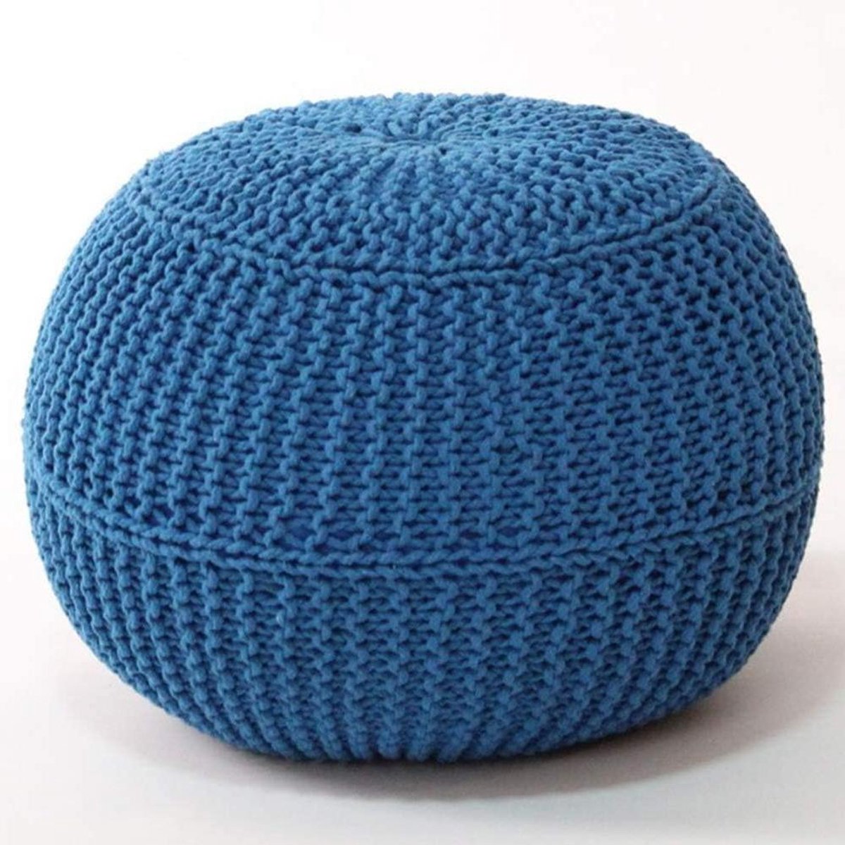 Voetenbank Rond - Poef Zetel - Ontspannen Zitten - Handgebreid Design - 50x50x40cm - Blauw