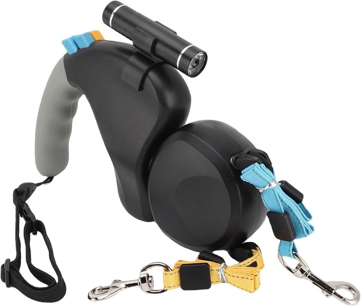 Dubbele Hondenriem - Uitschuifbaar Koord - Comfortabel Wandelen - Met LED Licht - 3 Meter Lengte - Zwart