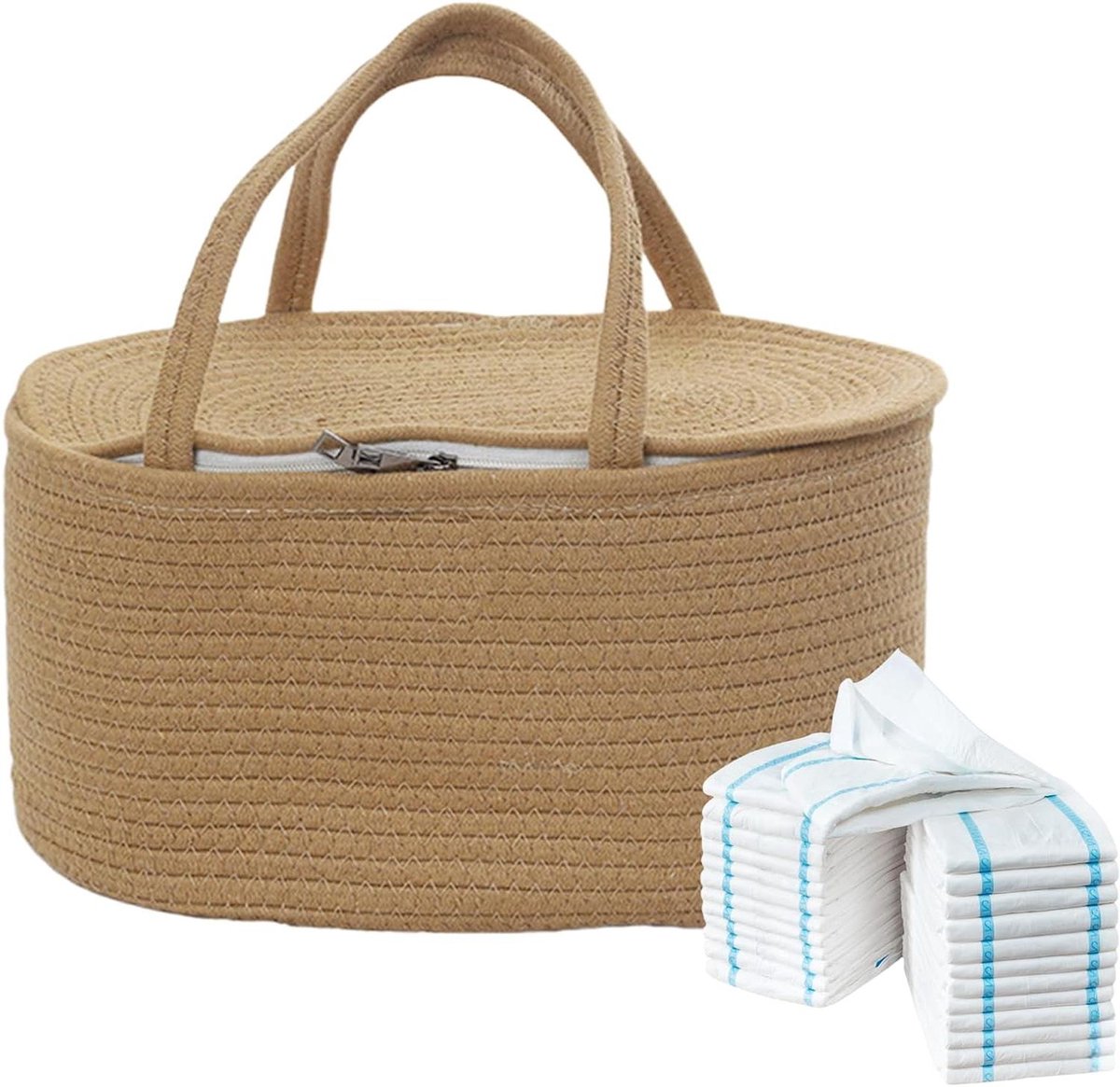Luiermand Organizer - Babytas Opberger - Babykamer Inrichten - Afneembare Binnenschotten - 37x26x18.5 cm - Bruin