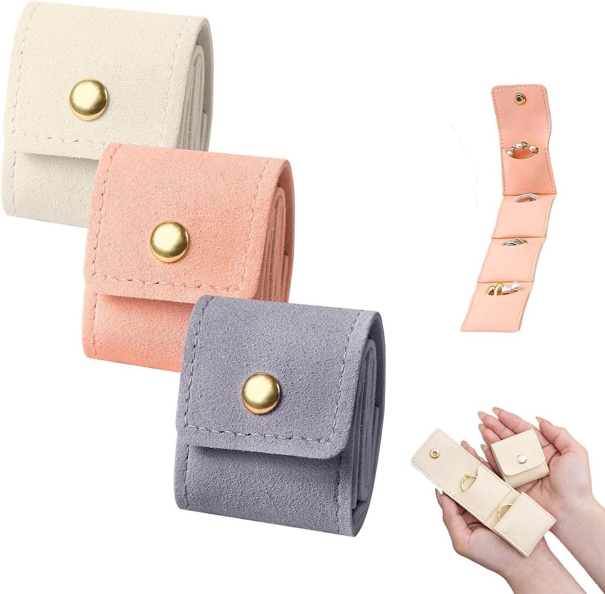 3-delige opvouwbare sieradenorganizerset met kliksluitingen, praktische reistas voor sieraden, draagbare organizer met meerdere vakken voor reizen en opslag