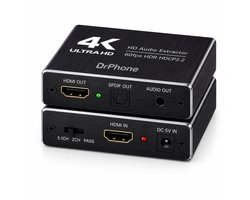 DrPhone ARC4 HDMI Audio Extractor 4K@60HZ - CEC - HDMI naar HDMI met Optical TOSLINK SPDIF + 5.1/2CH + 3.5mm Audio Converter - HDMI 2.0 / HDCP 2.2 /HDR10 - Zwart