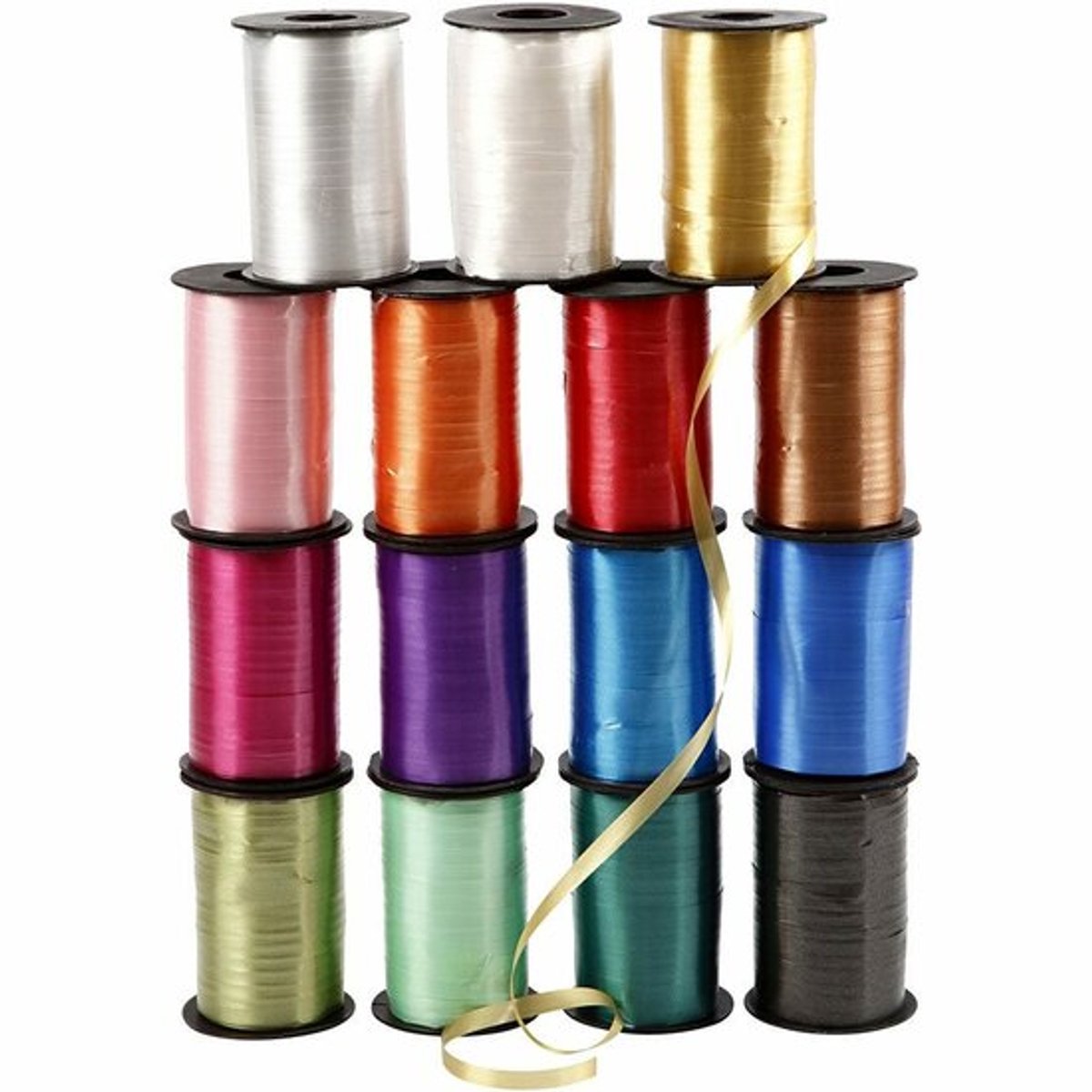 Cadeaulint Mix met Krullint Splitter | Geschenklint | Glimmend Krullint | 15 Kleuren | 250 Meter