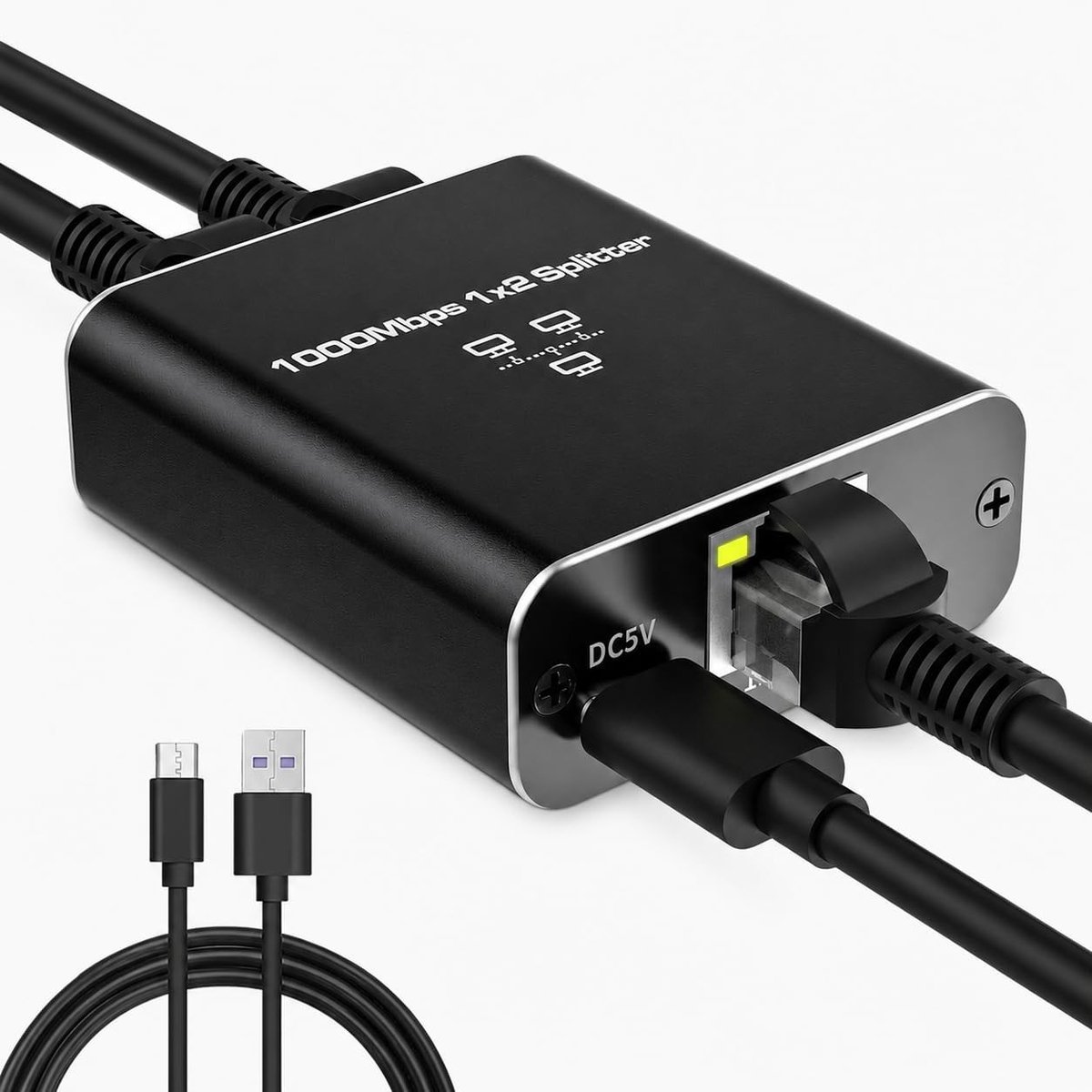 Netwerksplitter - Zilver - 51,2 x 53 x 21,6 mm - RJ45 Gigabit Ethernet Switch met 2 Poorten - Voor Router en Pc
