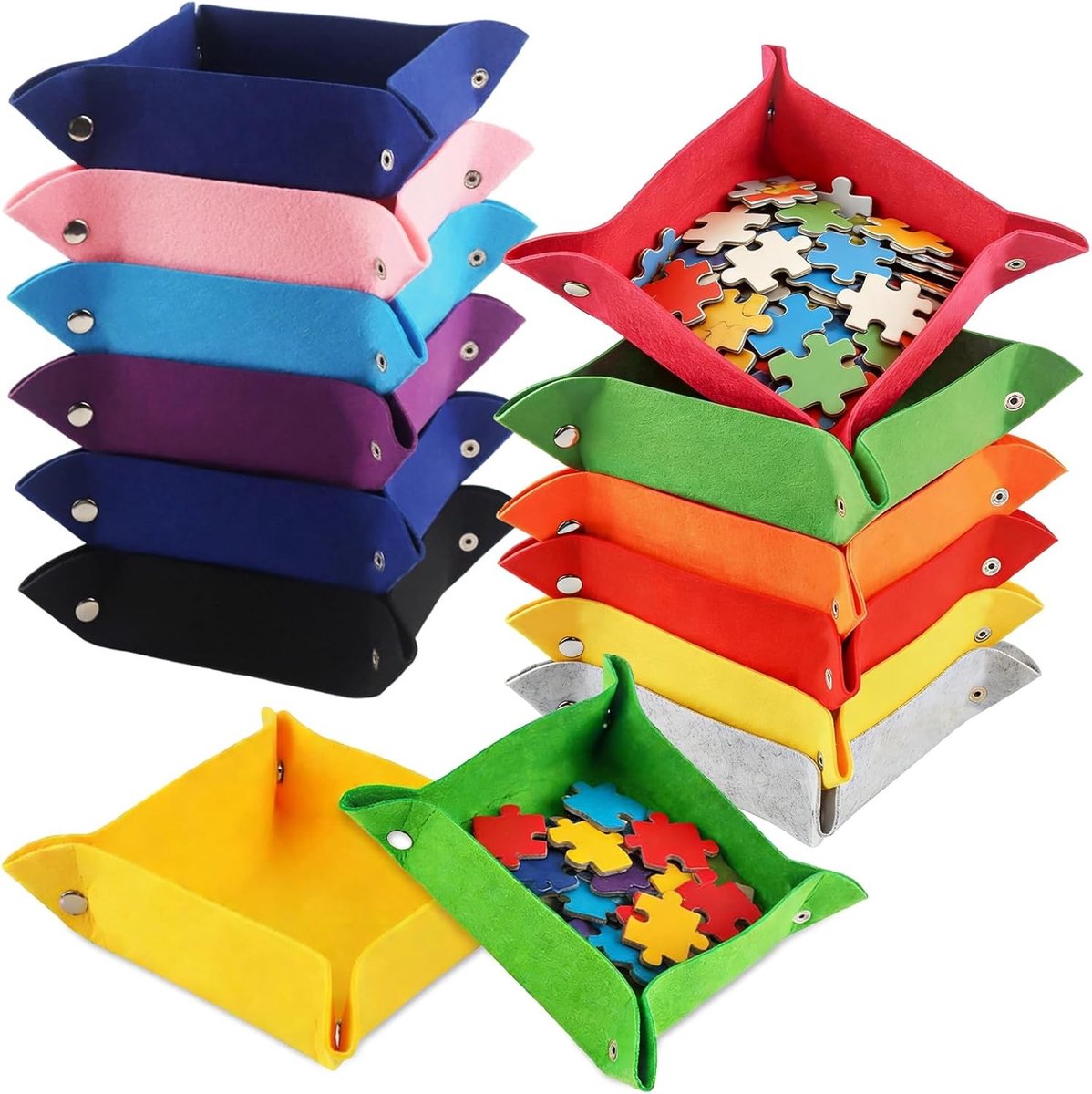 Puzzel Sorteerbakjes - Kleurrijk - 2000 stukjes - Stapelbare Vilt Opbergdozen - Voor Puzzelfans