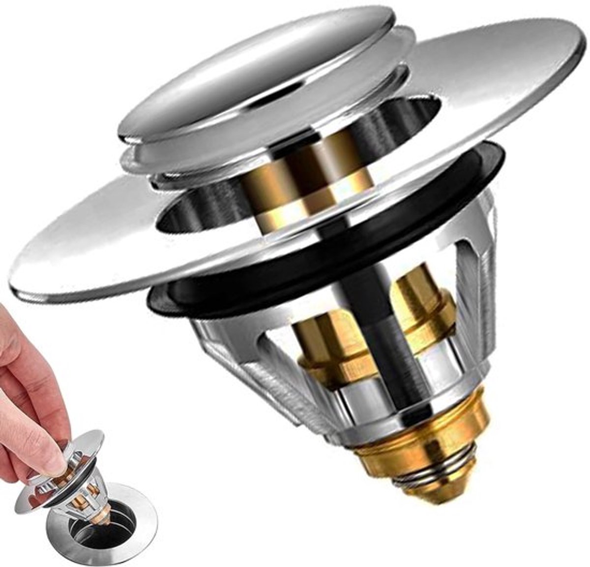 Wastafelstekker Universele Pop-up - Afvoerstop - Korfplug - Gootsteenplug - Roestvrij Staal - Geschikt voor 34-38 mm - Afvoerplug