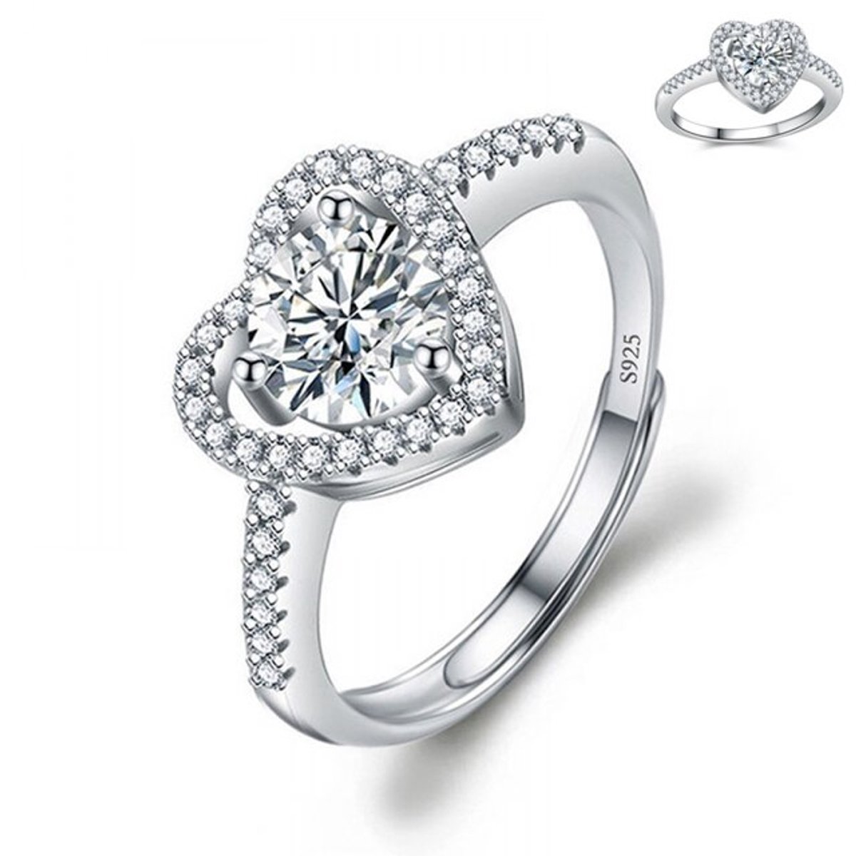 Matthew Studio® Hart Ring - 925 Sterling Zilver - Zirkonia - Dames Ring - Zilverkleurig