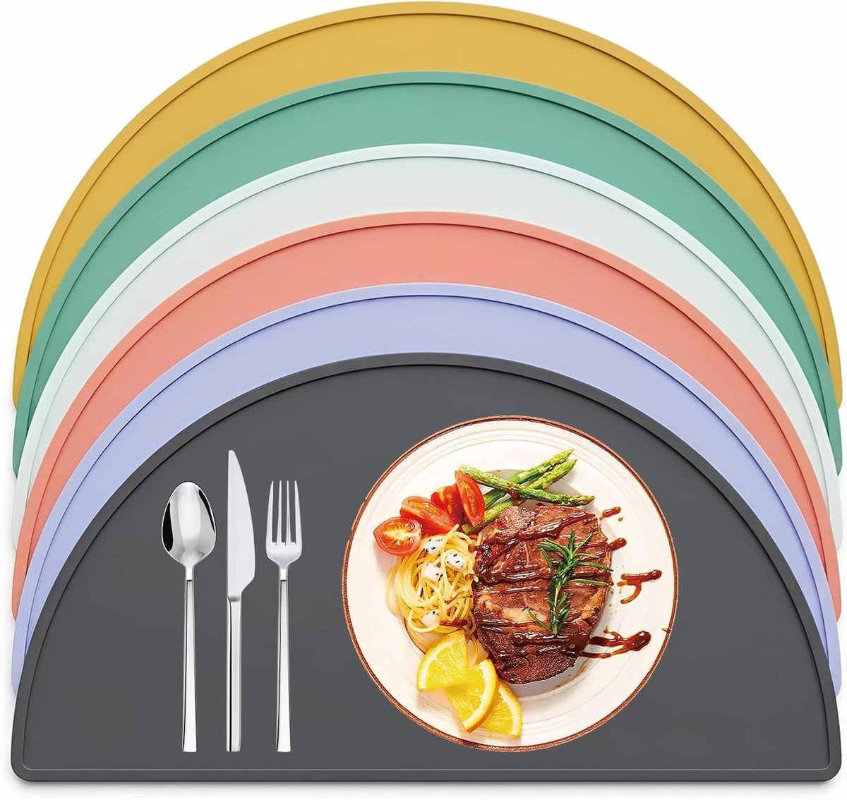 Siliconen Placemats Kinderen - Kindertafelmatten Antislip - Bescherming Eettafel - Hittebestendig Vlekwerend - 6 stuks 46cm - Multicolor