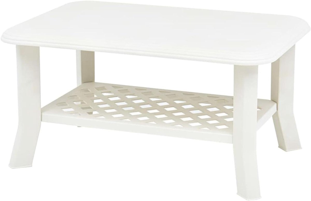 Salontafel Kunststof - Bijzettafel Tuin - Buiten Meubilair - Weerbestendig Ontwerp - 90x60x46 cm - Wit
