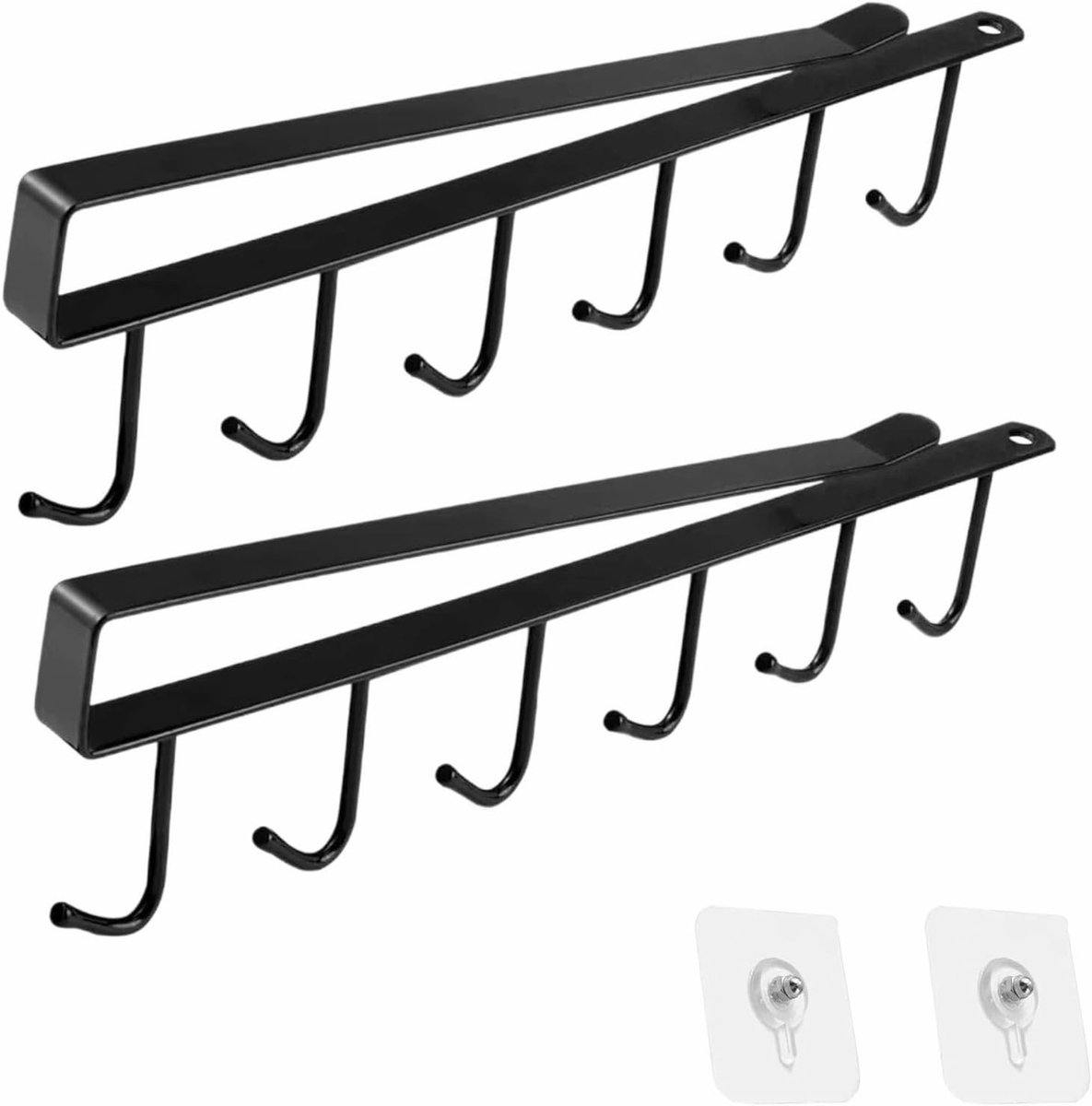 Bekerhouder - Zwart - 26,6 x 7,5 cm - Koolstofstaal Kastinzetstuk met Haken - Voor Keuken en Kasten