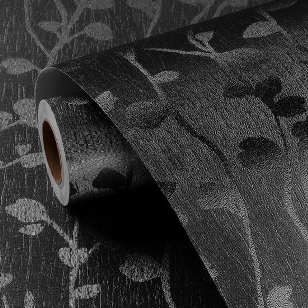 FunStick Zwart Behang Zelfklevend Badkamer Structuurbehang Zwarte Bladeren Takken Zelfklevend Folie Meubilair Zwart Patroon Garderobekast Folie Woonkamer Behang Zwarte Bladeren Meubelfolie 40CMx2M