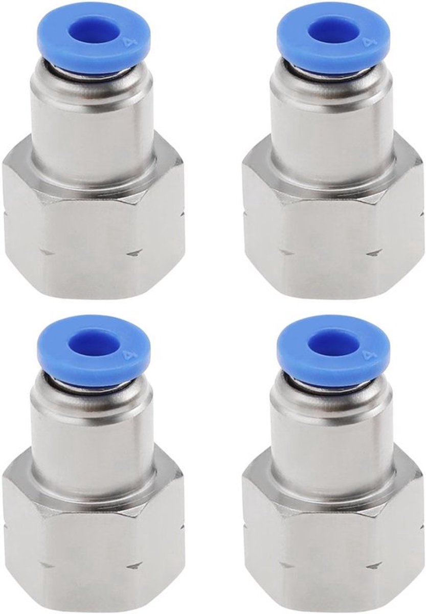 Pneumatische Connectoradapter - 4 stuks - Push-fit luchtfittingen - 4 mm buis - 1/8 - Vrouwelijke draad - Geschikt voor luchtleidingen