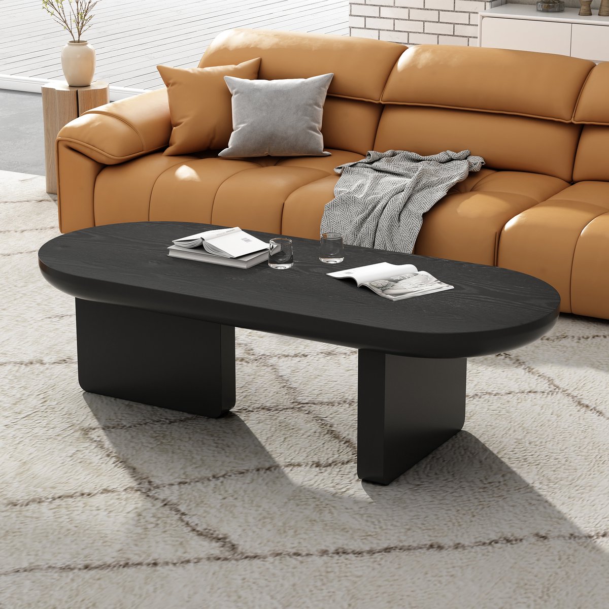 Wishdor Salontafel ovaal - modern minimalistisch - MDF - zwart - 119,7 x 49,8 x 35,5 cm