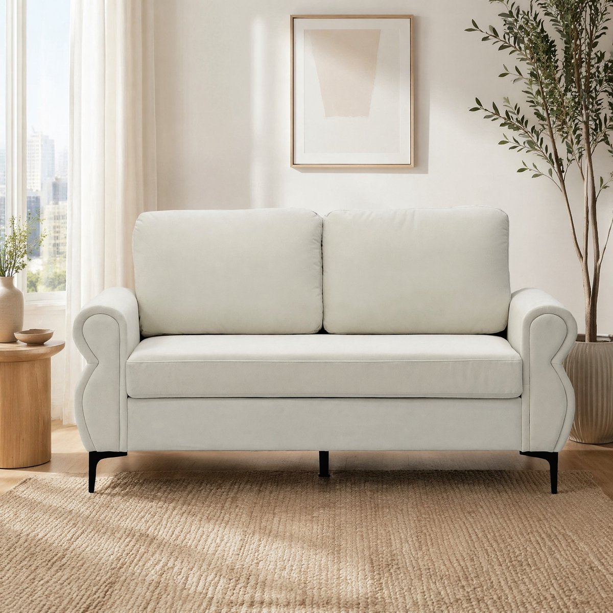 COVREO Zitbank 173,5 cm cream white, polyester met pocketvering en hoge poten