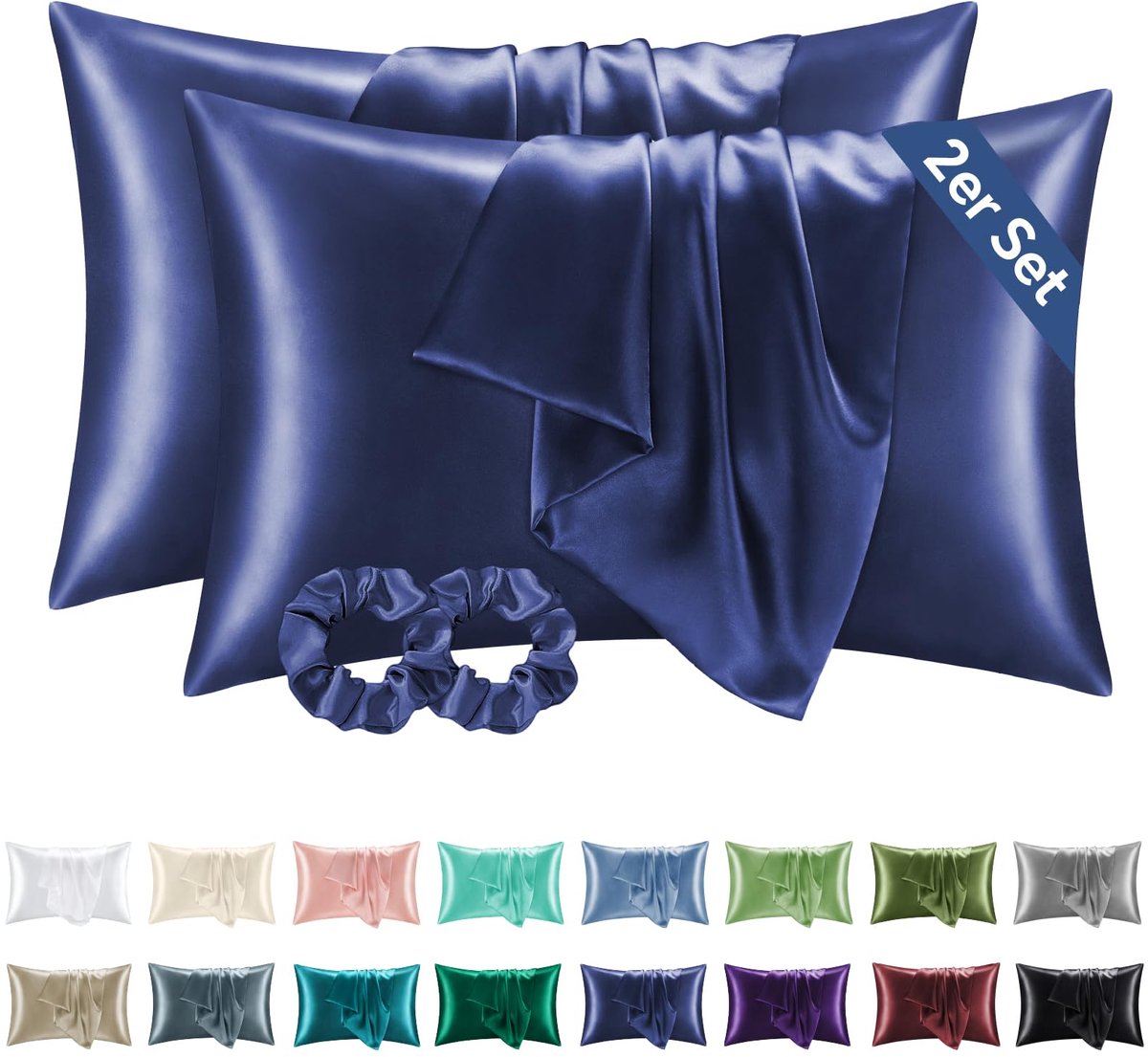 Satin Kussenbezug 2er Set 40x60 Donkerblauw