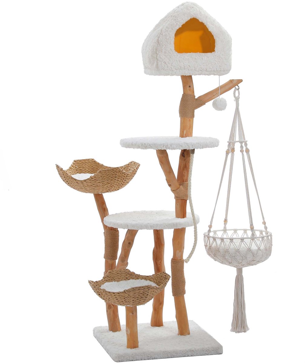 Kattenu PureWood Deluxe Wit - Houten krabpaal boomstam - krabpaal hout voor katten - krabpaal hout design
