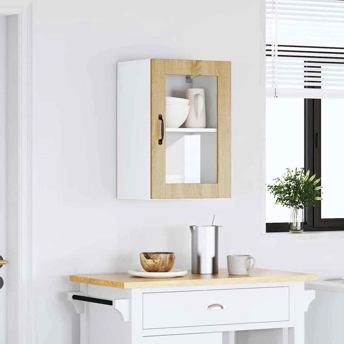 Keukenkast met deur - Wandkast Bovenkast - Keuken Opbergen - Praktische glazen deuren - 60 cm hoog - Sonoma eiken