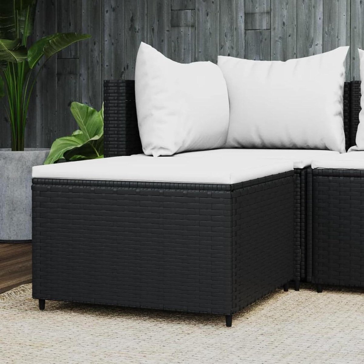 Tuinvoetensteun - Terraskruk Poef - Ontspannen in de tuin - Weerbestendig rotan - 55 x 55 x 31 cm - Zwart